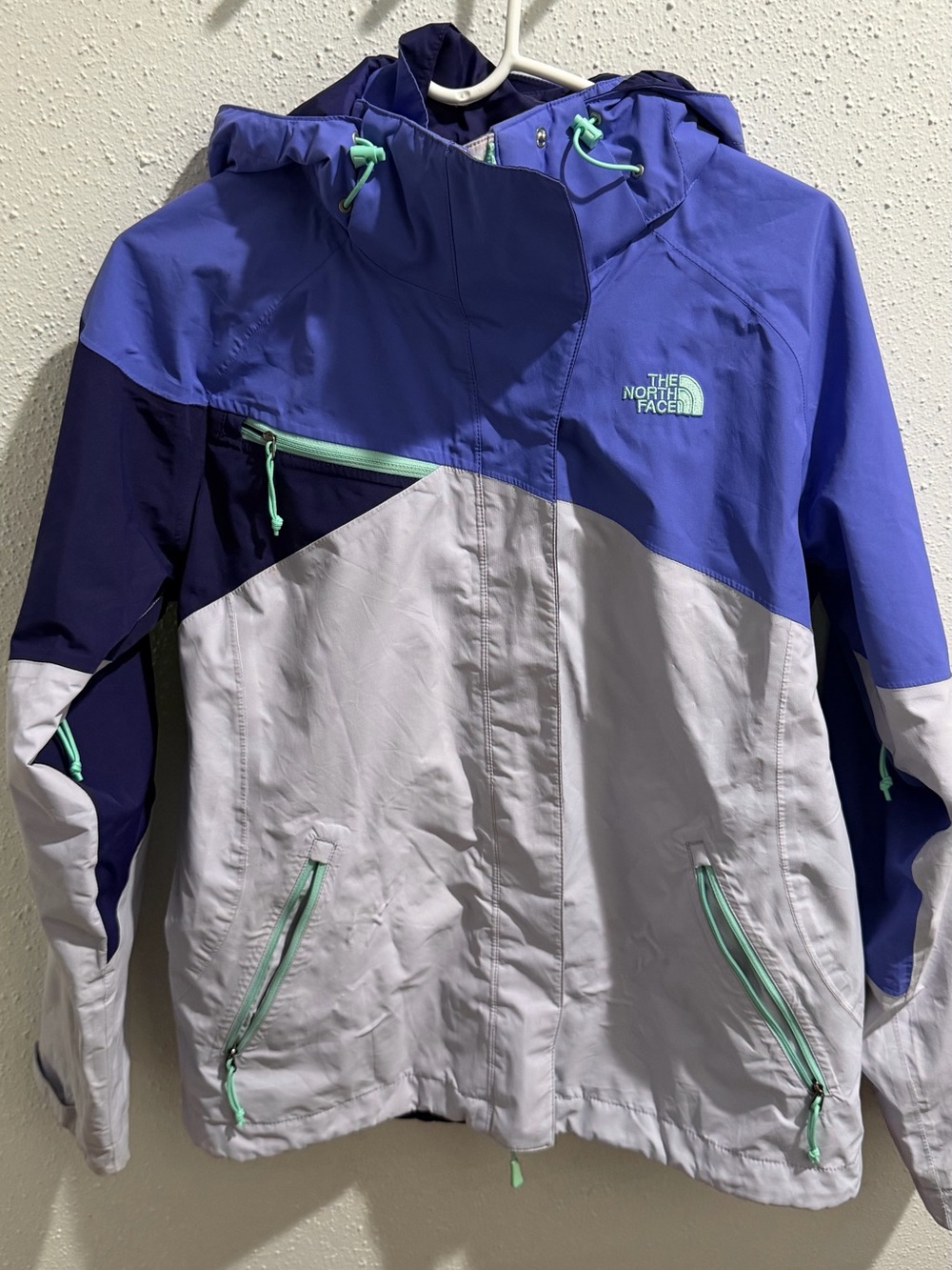 The North Face Lavender and Purple Colorblock Hooded Jacket with Mint Accents